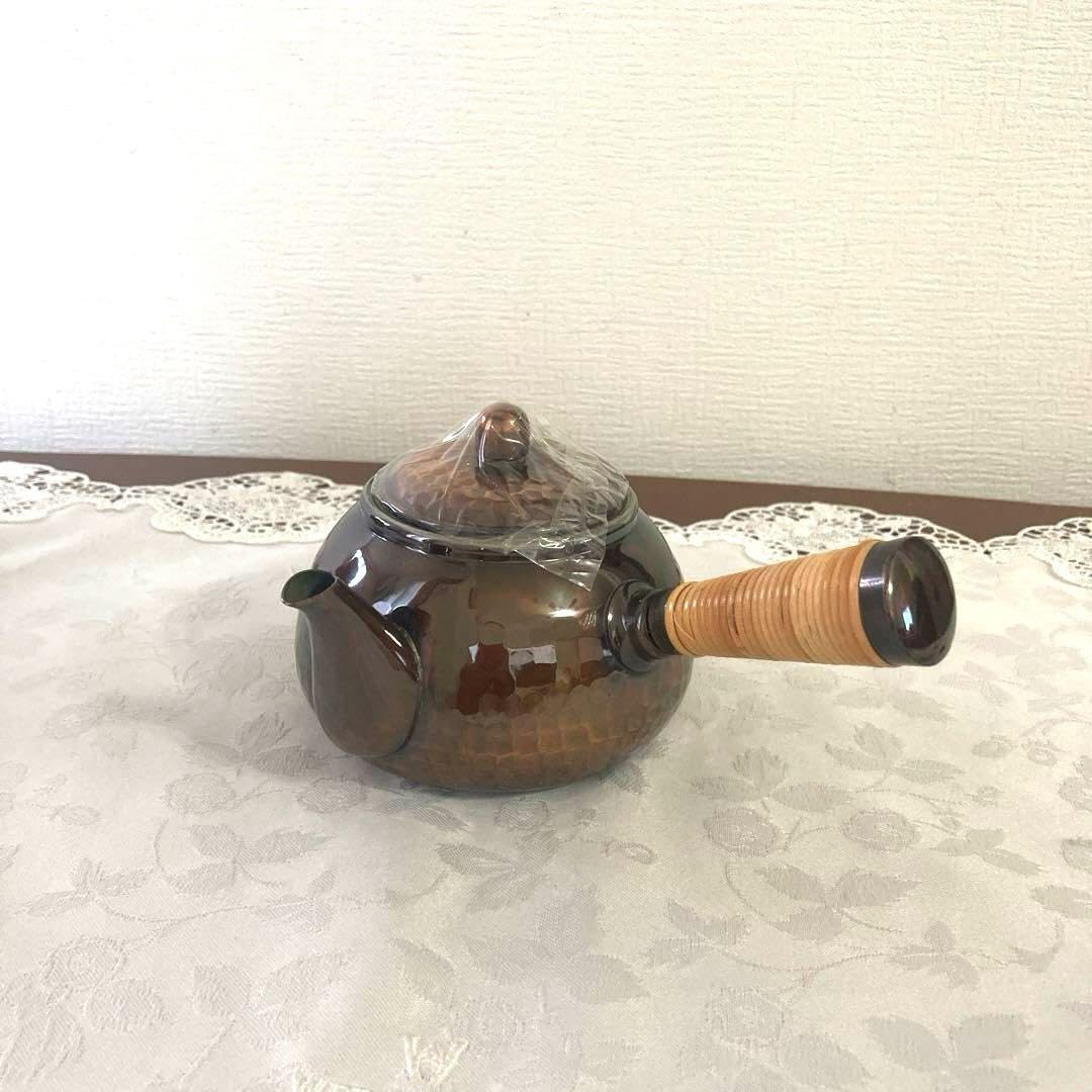 たぬき浮彫　茶器セット　直径22.5cm 東①か5-0218① 開新堂.純銅茶器セット.急須と茶托セット.中古未使用品です。